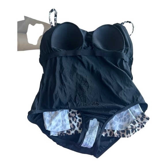 NEW SWIM SOLUTIONS Fauxkini Leopard Knotted Flyaway One-Piece Swimsuit Plus 18W - Picture 14 of 16